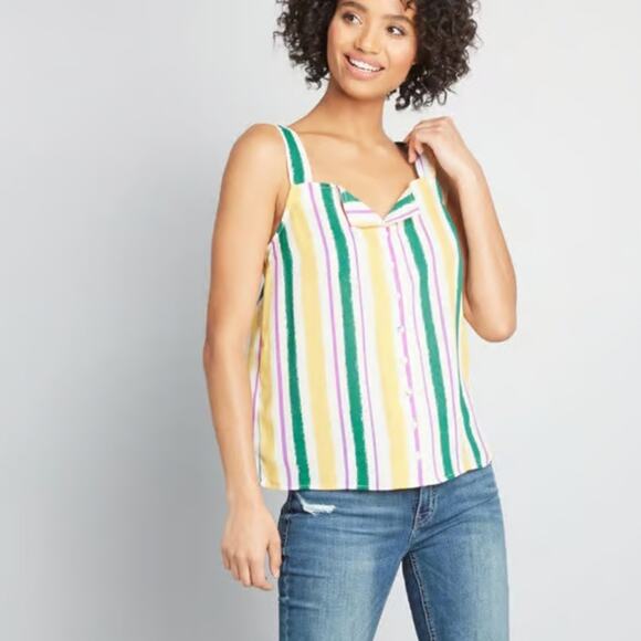 NEW Modcloth One Affogato Button Up Stripe Tank Top - Picture 1 of 12